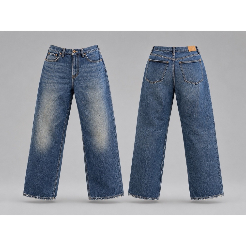 Madewell Baggy Straight Jeans Womens 31 Blue Denim Logo Cotton High Rise